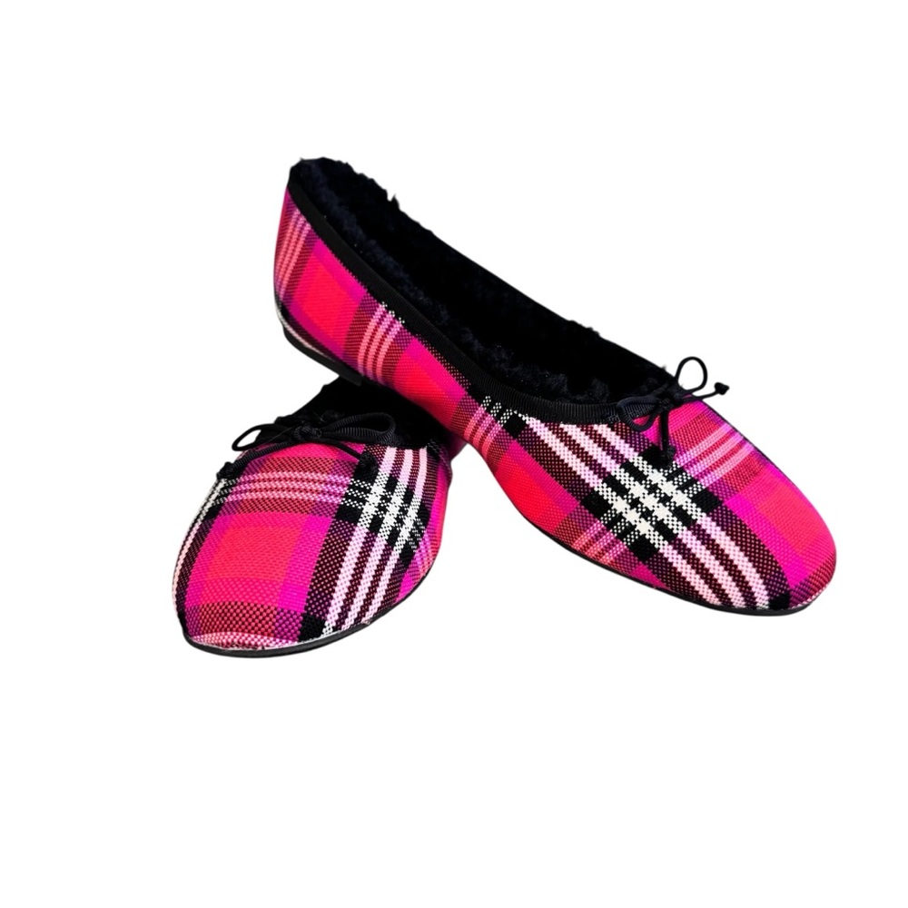 Kate Spade Honey Plaid‎ shearling Lamb Fur Flats slippers 8.5